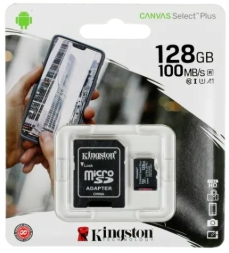 micro SDXC карта памяти Kingston 128 Class10 UHS-I Canvas Select Plus с адапт.(SDCS2/128GB)