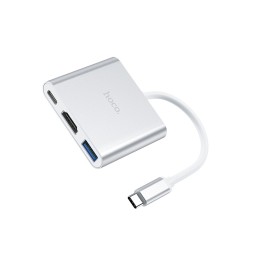 Кабель-переходник Hoco HB14 Type-C на HDMI/USB3.0/USB-C серебристый