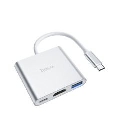 Кабель-переходник Hoco HB14 Type-C на HDMI/USB3.0/USB-C серебристый