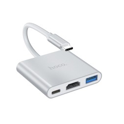 Кабель-переходник Hoco HB14 Type-C на HDMI/USB3.0/USB-C серебристый