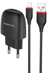 Сетевое зар. устр. Borofone BA49A с шнуром Lightning 1USB 2.1A черное