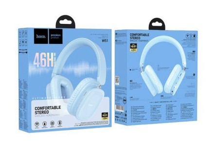  Стереонаушники Bluetooth полноразмерные Hoco W51 BT5.3/46ч синие