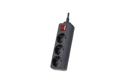 Perfeo сетевой удлинитель с кнопкой &quot;POWERMATE&quot;, 3,0м, 3 розетки, черный (PF-PM-3/3,0-B)