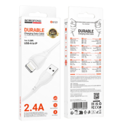 Usb Кабель-зарядка Lightning Borofone BX121 2.4A 1м силиконовый белый