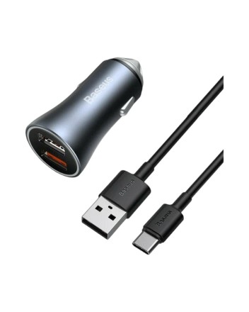 Автомобильное заряд. устр. Baseus Golden Contactor 2USB 3A с каб. Type-C TZCCJD-A0G синее