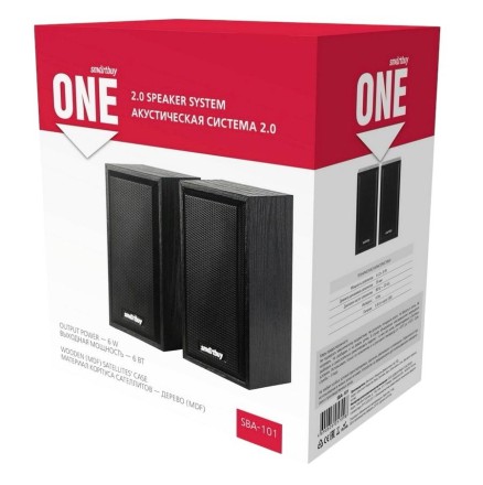  Акустическая система 2.0 SmartBuy ONE, дерево, 6 Вт, питание от USB, черная (SBA-101)/20