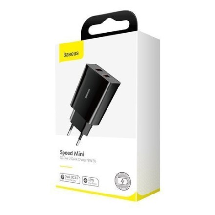  Сетевое зар. устр. Baseus Mini Dual U 2USB 3A 18W (CCFS-V01) черное