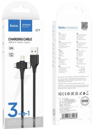 Usb Кабель-зарядка Hoco X77 3в1 Micro/Lightning/Type-C 1м черный