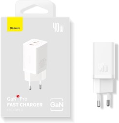 Сетевое зар. устр. Baseus GaN5 Pro Fast Charger C+C 40W CCGP180102 белое