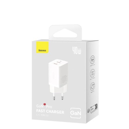  Сетевое зар. устр. Baseus GaN5 Pro Fast Charger C+C 40W CCGP180102 белое