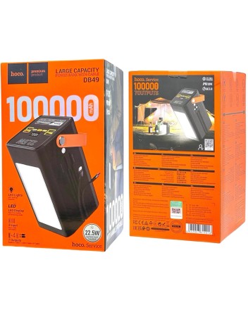  Powerbank Hoco DB49 100000mAh 4USB/1C с проводом Type-C/Lightning с фонариком черный