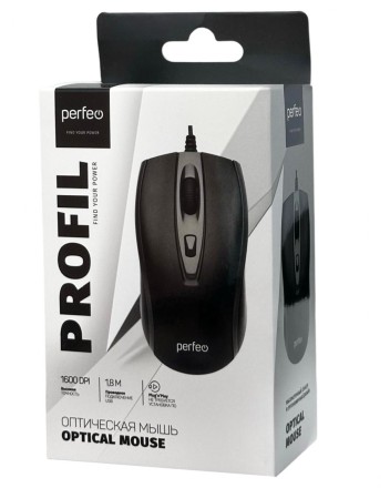  Perfeo мышь оптическая "PROFIL", 4 кн, USB, чёрная