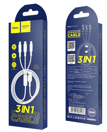  Usb Кабель-зарядка Micro Hoco X25 3в1 Micro/Lightning/Type-C 1м белый