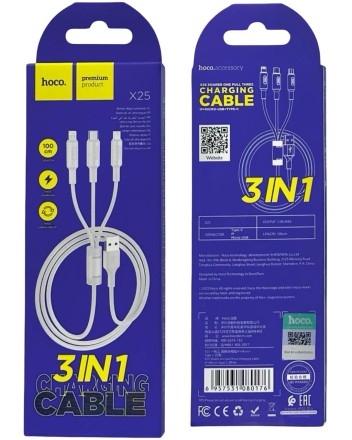  Usb Кабель-зарядка Micro Hoco X25 3в1 Micro/Lightning/Type-C 1м белый