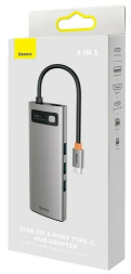 USB-C хаб Baseus Metal Gleam 8в1 3USB/2HDMI/USB-C/MicroSD/TF/ (WKWG050113) серый