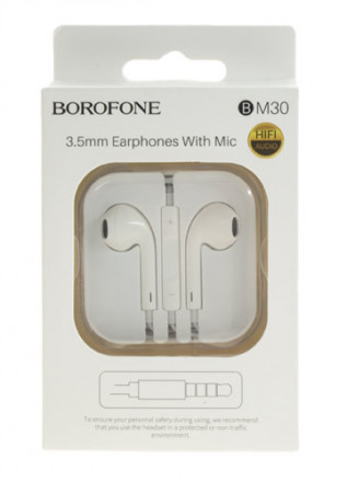 Наушники с микрофоном Borofone BM30 1.2м белые