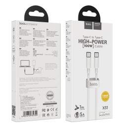 Usb Кабель-зарядка Type-C на Type-C Hoco X51 5A 100W 1м силиконовый белый