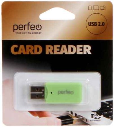  Картридер USB2.0 MicroSD Perfeo (PF-VI-R022) зеленый