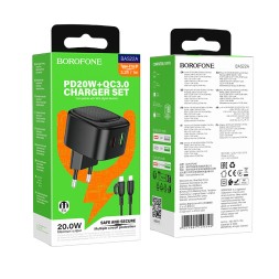 Сетевое зар. устр. Borofone BAS22A с шнуром Type-C на Lightning 1USB/1C PD20W черное
