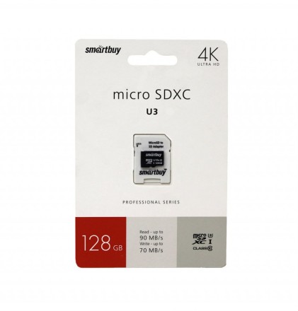  micro SDXC карта памяти Smartbuy 128GB U3 V30 A1 Advanced R/W up to 90/55 с адапт. (SB128GBSDU1A-AD)