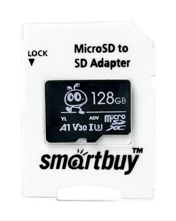  micro SDXC карта памяти Smartbuy 128GB U3 V30 A1 Advanced R/W up to 90/55 с адапт. (SB128GBSDU1A-AD)