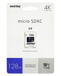 micro SDXC карта памяти Smartbuy 128GB U3 V30 A1 Advanced R/W up to 90/55 с адапт. (SB128GBSDU1A-AD)