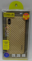 Накладка для iPhone X COBLUE силиконовая карбон, золотая