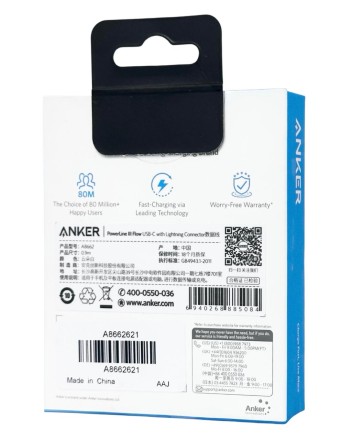  Usb Кабель-зарядка Type-C на Lightning Anker 641 PowerLine III (A8662621) 20W 0,9м белый