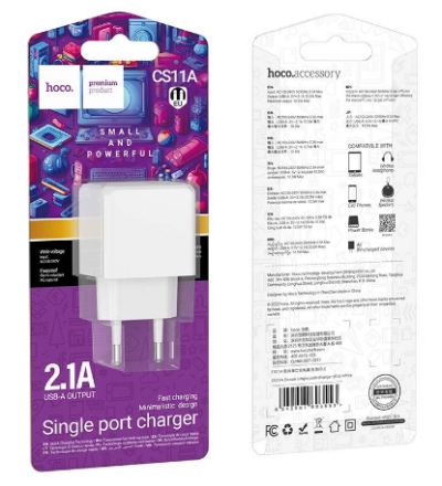  Сетевое зар. устр. Hoco CS11A 1USB 2.1A белое