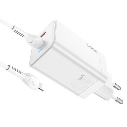Сетевое зар. устр. Hoco N23 GaN с шнуром Type-C на Lightning 2C 45W белое