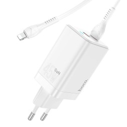 Сетевое зар. устр. Hoco N23 GaN с шнуром Type-C на Lightning 2C 45W белое