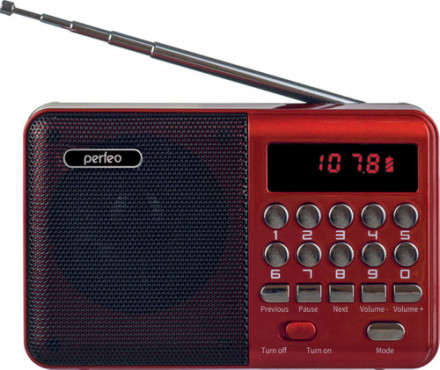 Perfeo мини-аудио Palm, FM, MP3 (USB/microSD), AUX, красный (i90-RED)