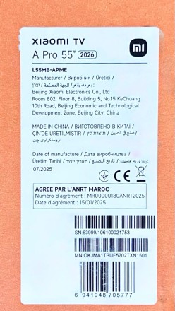  Телевизор Xiaomi TV A Pro 55 2025 RU (4K UHD 3840x2160, Smart TV) черный