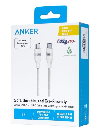  Usb Кабель-зарядка Type-C на Type-C Anker (A82E2621) 240W 0.9м белый