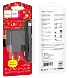 Сетевое зар. устр. Hoco CS11A с шнуром Lightning 1USB 2.1A черное